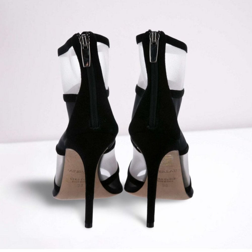 Aperlai Black Mesh 'Margaux' Sandals Heels - Picture 4 of 4